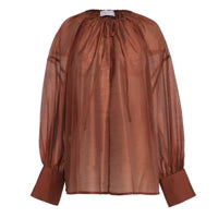 Devotion Twins SATIN brown blouse met ballonmouwen 026.004G