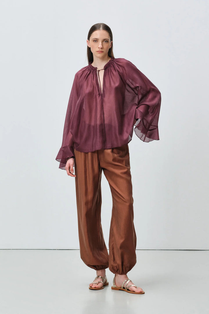 Devotion Twins VELVET grena blouse met flare mouwen 026.006G