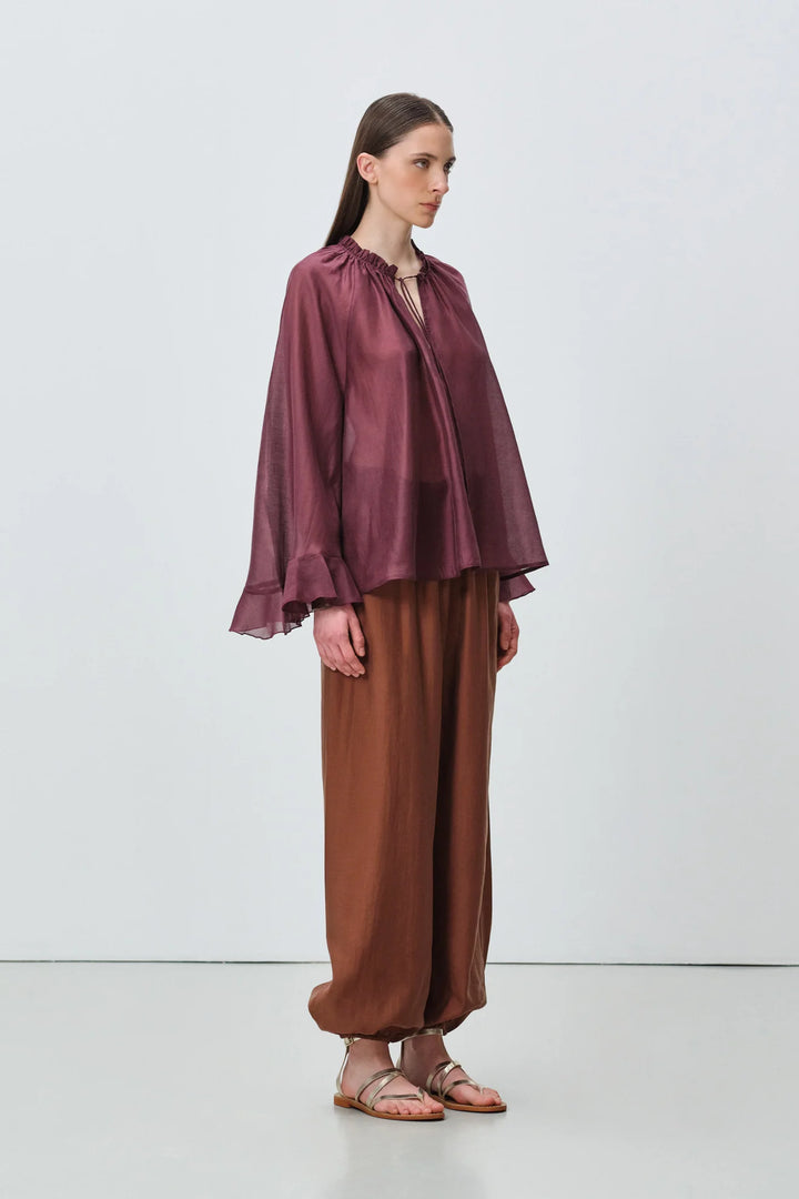 Devotion Twins VELVET grena blouse met flare mouwen 026.006G
