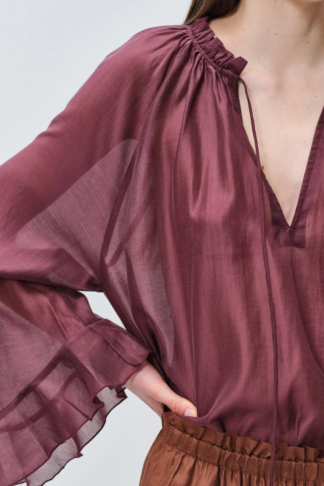Devotion Twins VELVET grena blouse met flare mouwen 026.006G