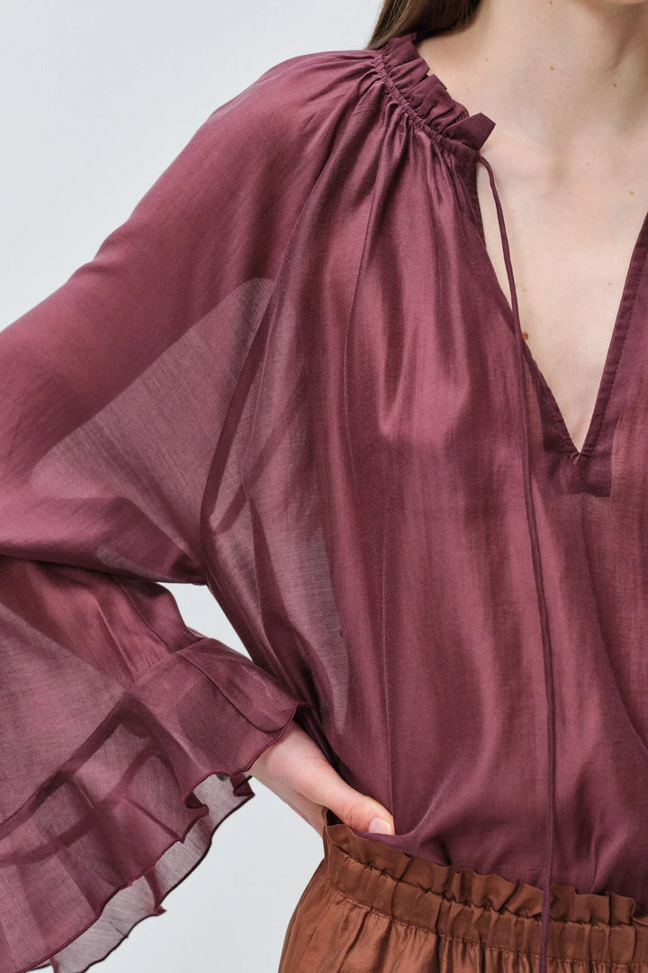 Devotion Twins VELVET grena blouse met flare mouwen 026.006G