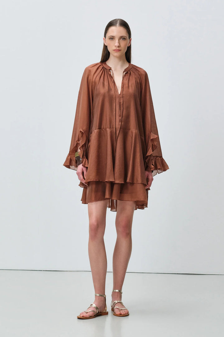 Devotion Twins SHEEN Dress Ruffle Lyocell Brown 026.305G