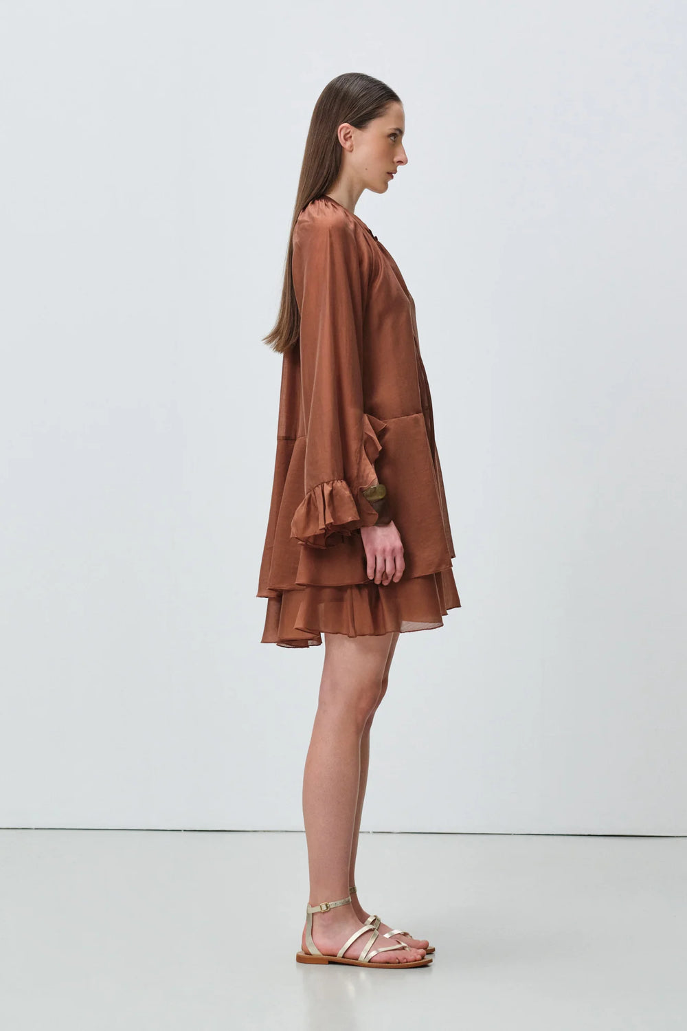Devotion Twins SHEEN Dress Ruffle Lyocell Brown 026.305G