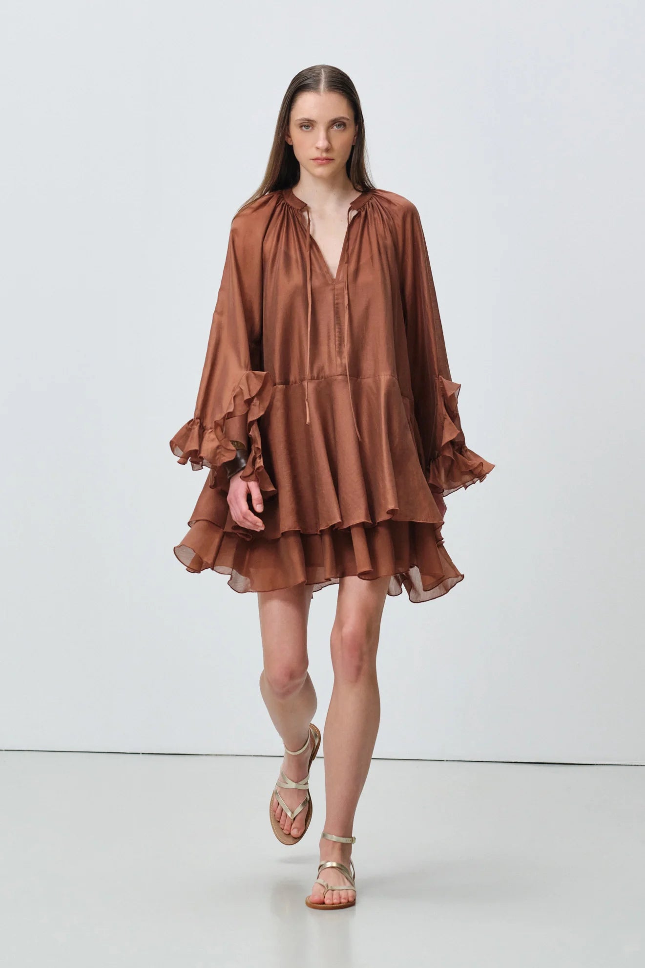 Devotion Twins SHEEN Dress Ruffle Lyocell Brown 026.305G