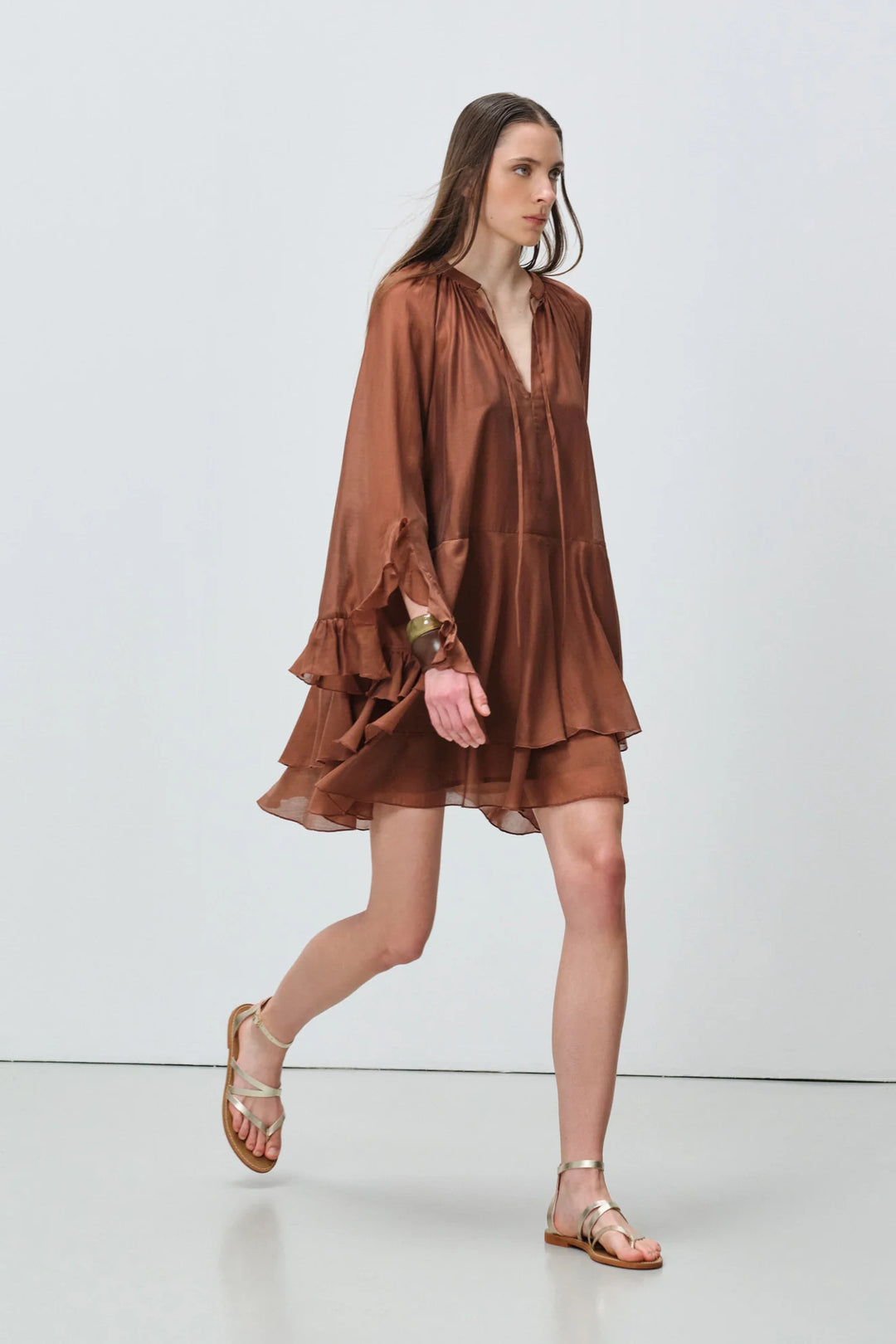 Devotion Twins SHEEN Dress Ruffle Lyocell Brown 026.305G