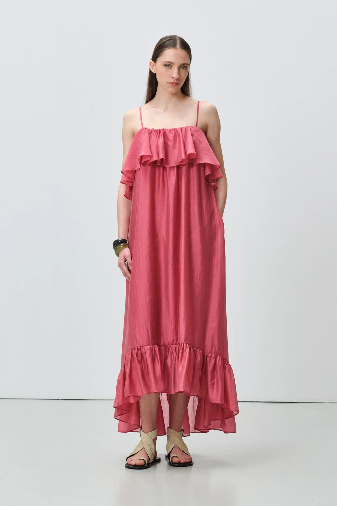 Devotion Twins AURA Dress With Ruffle Lyocell Rosewine 026.307G