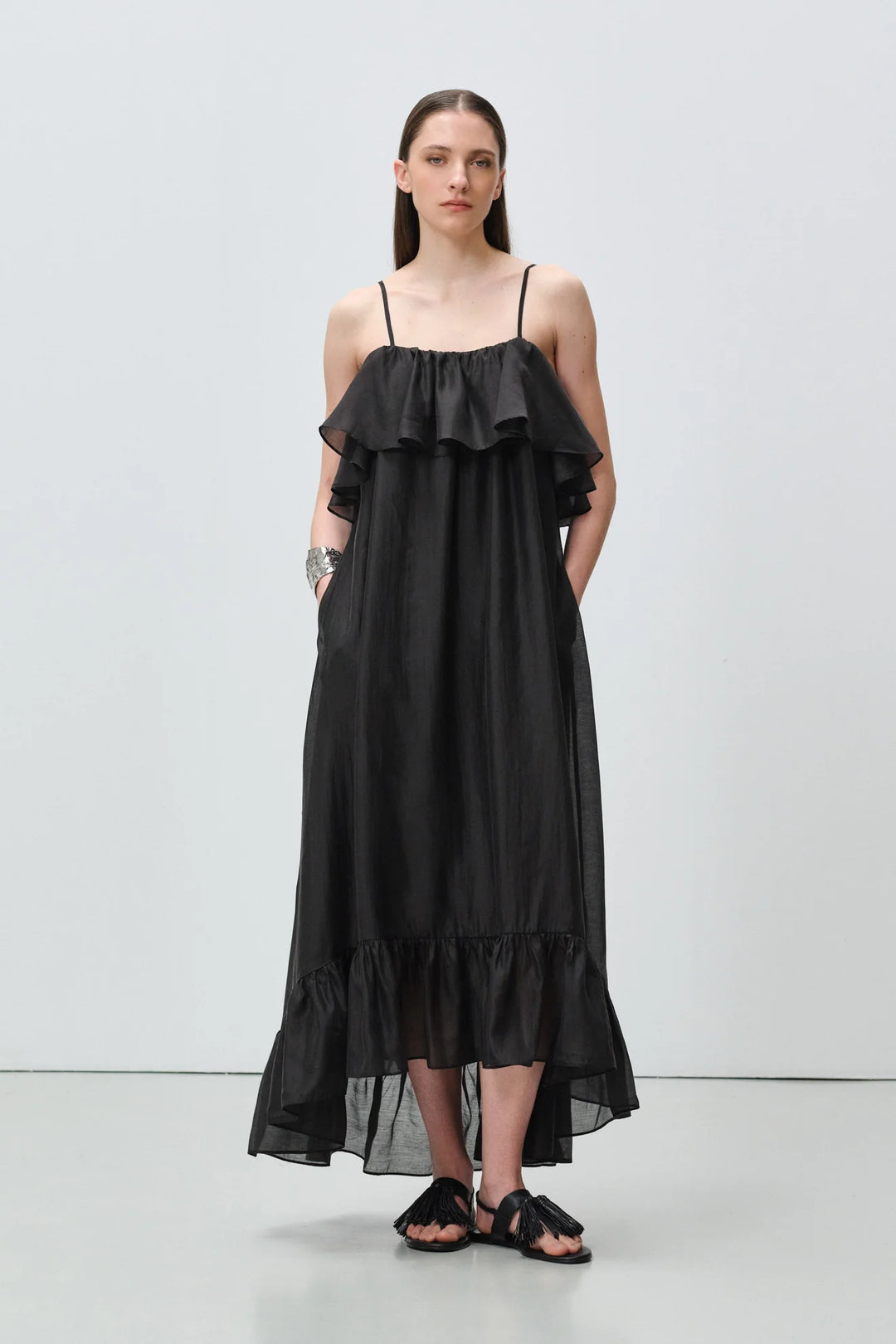 Devotion Twins AURA Dress With Ruffle Lyocell Black 026.307G