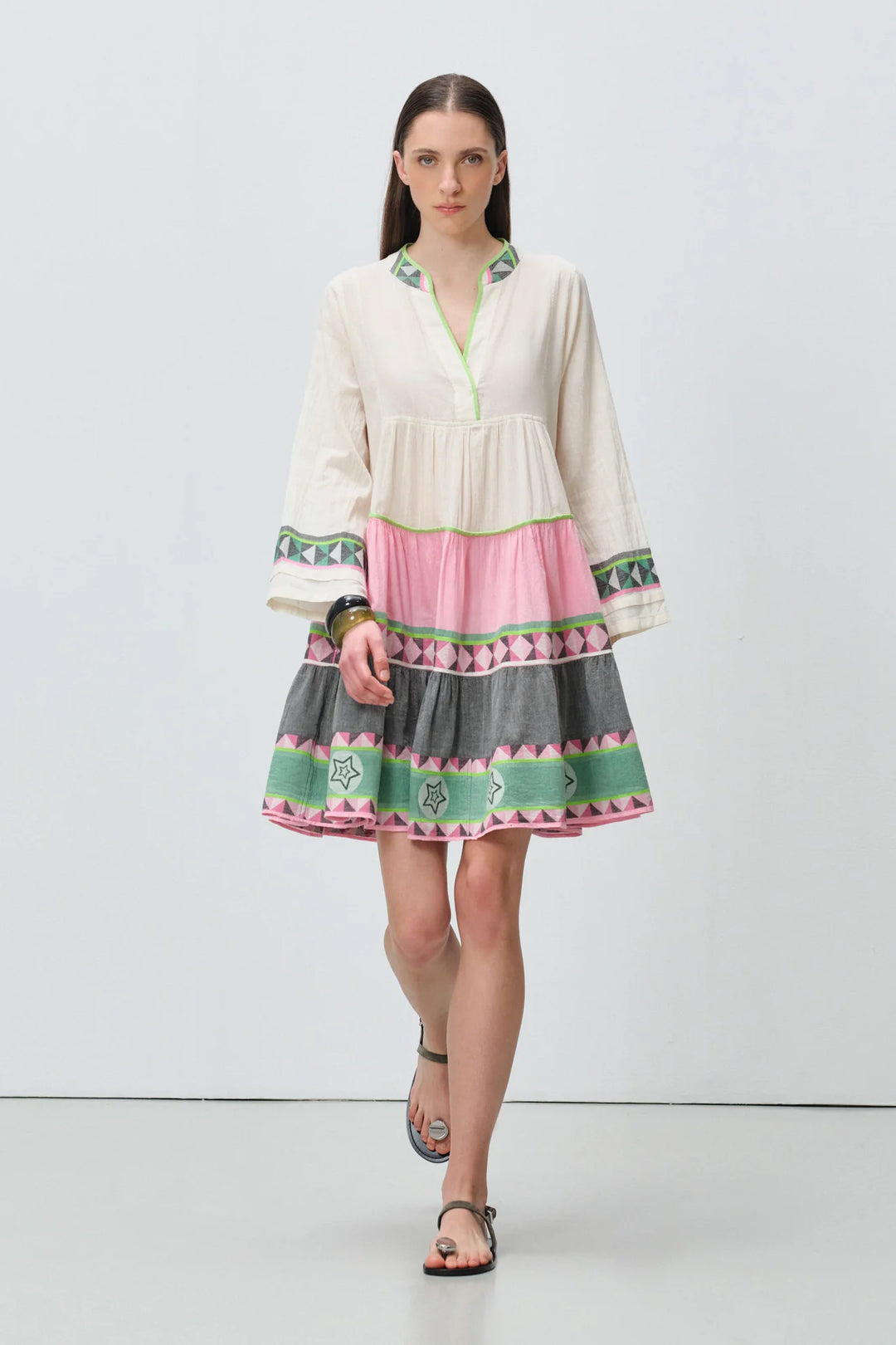 Devotion Twins ELLA 3 Dress Jacquard Green/Pink 026.333G