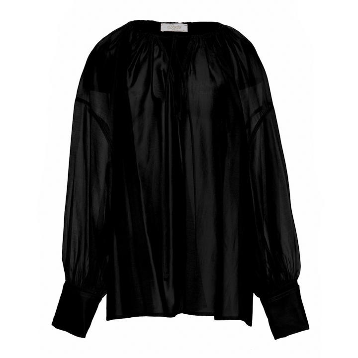 Devotion Twins SATIN black blouse met ballonmouwen 026.004G