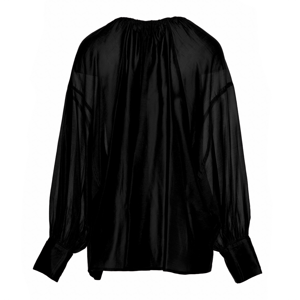 Devotion Twins SATIN black blouse met ballonmouwen 026.004G