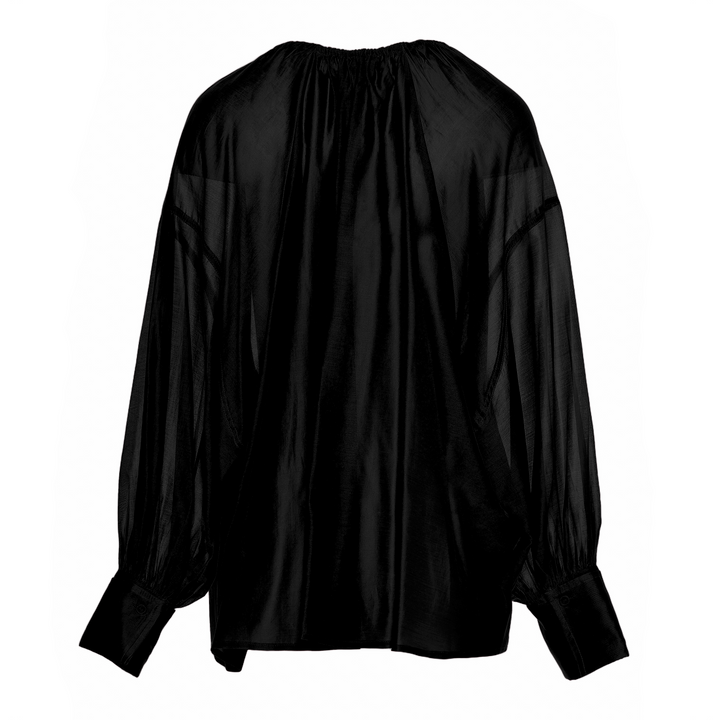 Devotion Twins SATIN black blouse met ballonmouwen 026.004G