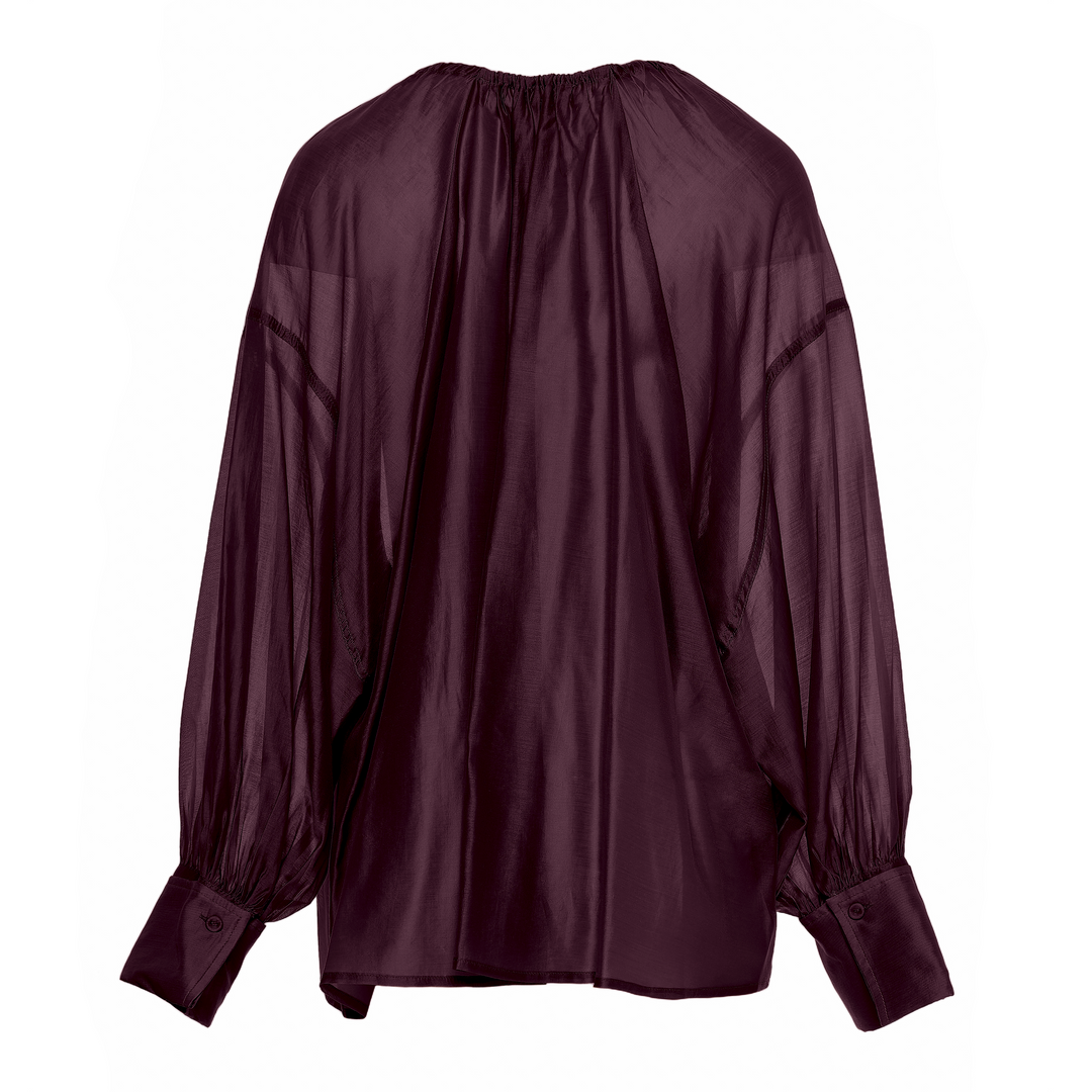 Devotion Twins SATIN grena blouse met ballonmouwen 026.004G