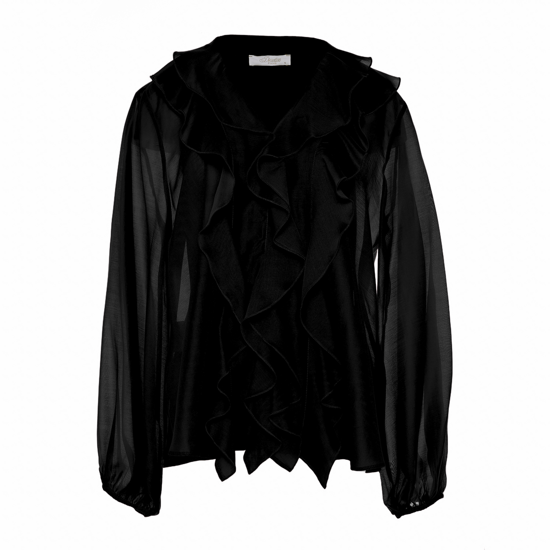 Devotion Twins black blouse met ruches in lyocellblend 026.005G