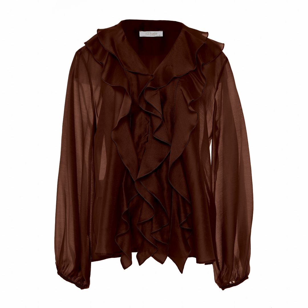 Devotion Twins brown blouse met ruches in lyocellblend 026.005G