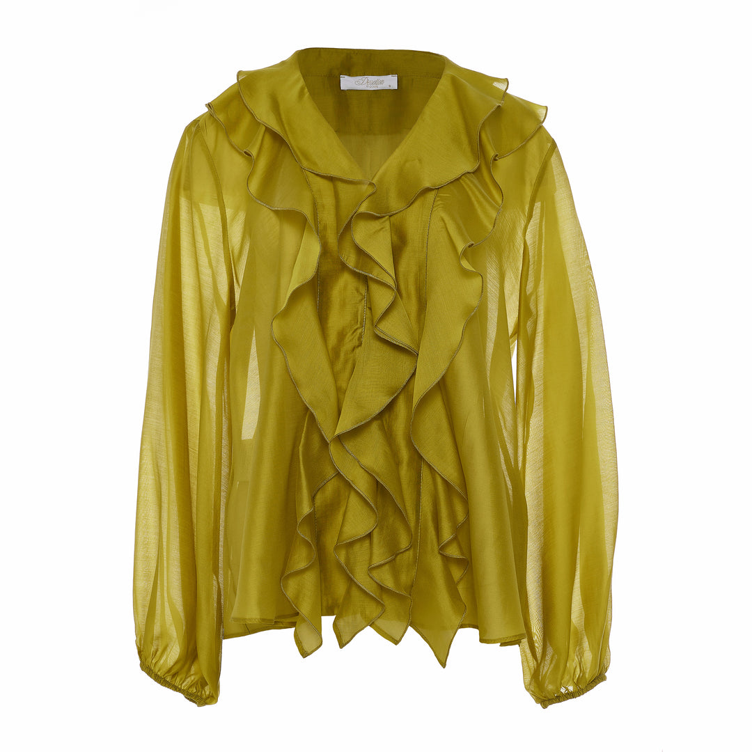 Devotion Twins LINEN Shirt with Ruffle Lyocell Olive 026.005G