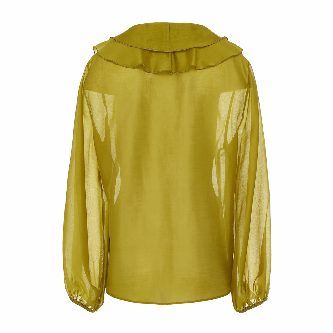 Devotion Twins LINEN Shirt with Ruffle Lyocell Olive 026.005G