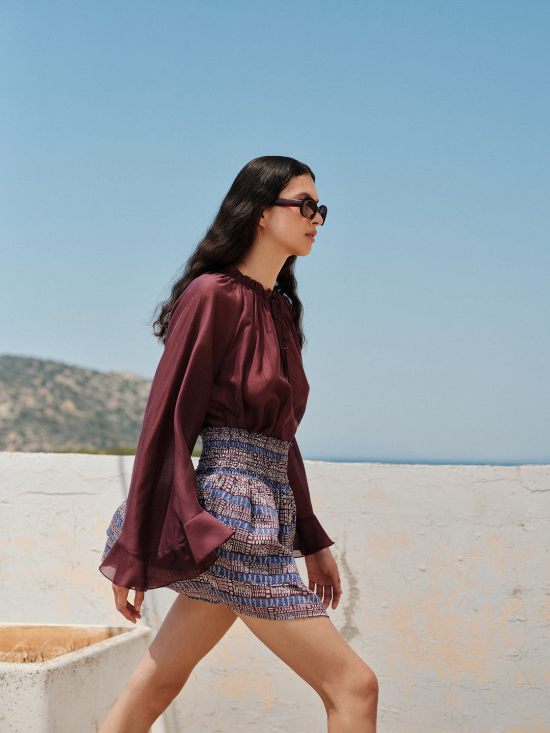 Devotion Twins VELVET grena blouse met flare mouwen 026.006G