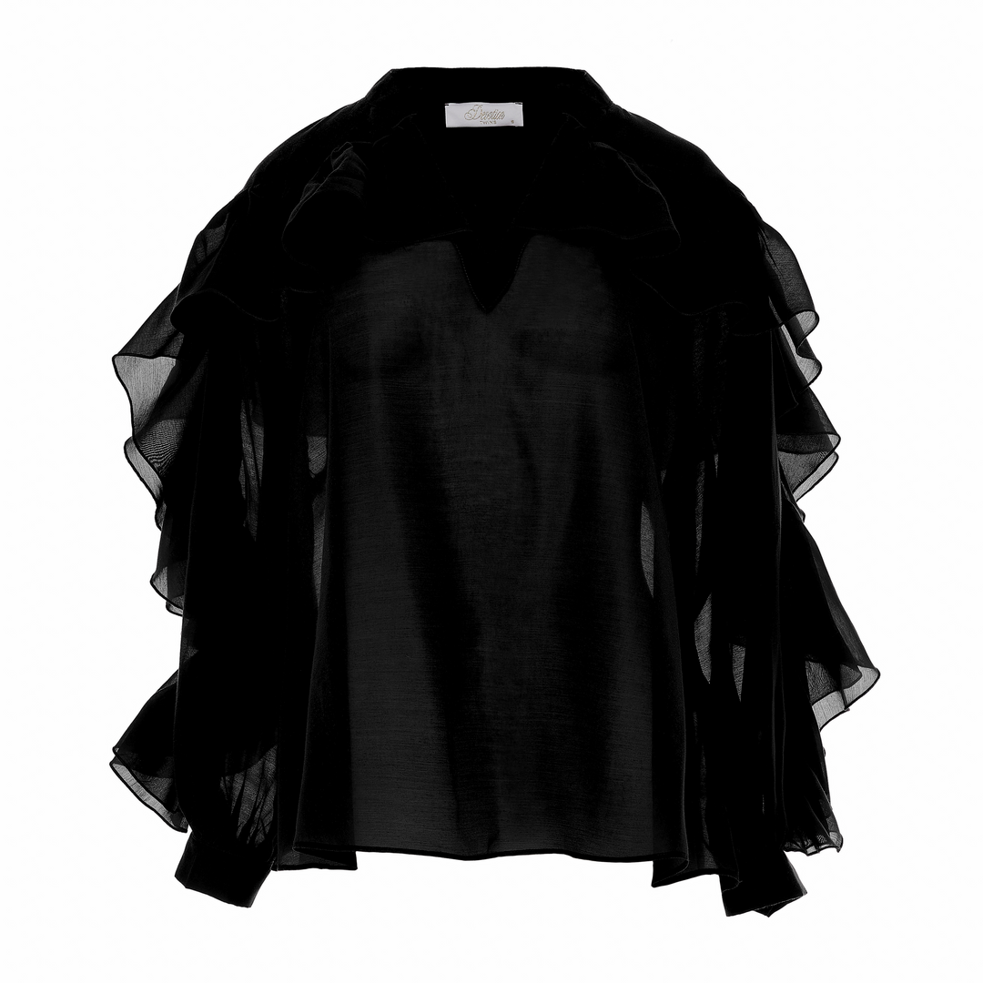 Devotion Twins SUEDE black blouse met ruches 026.008G