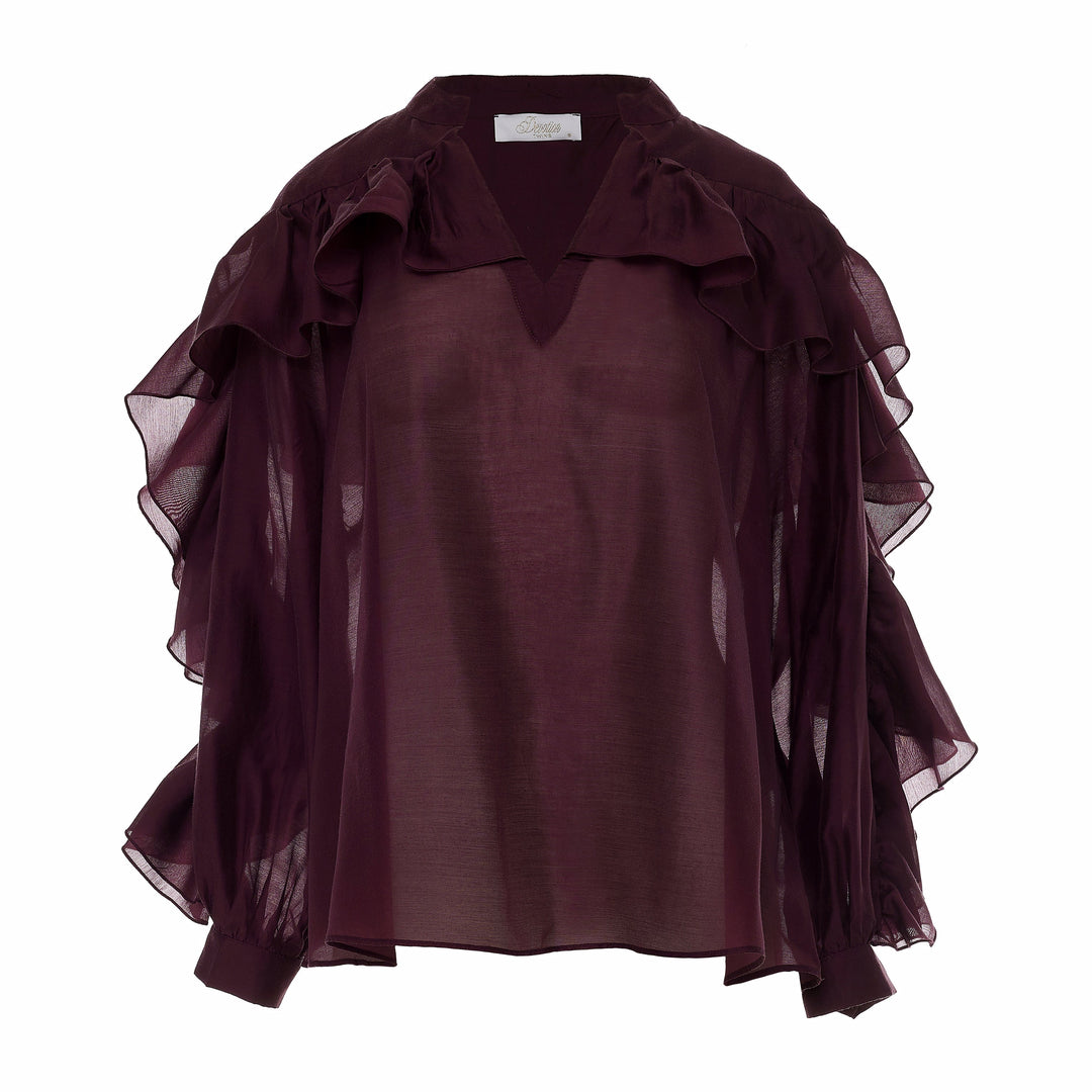 Devotion Twins SUEDE grena blouse met ruches 026.008G