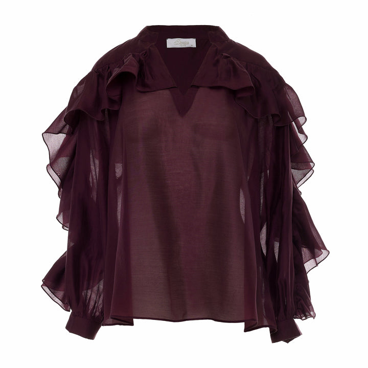 Devotion Twins SUEDE grena blouse met ruches 026.008G