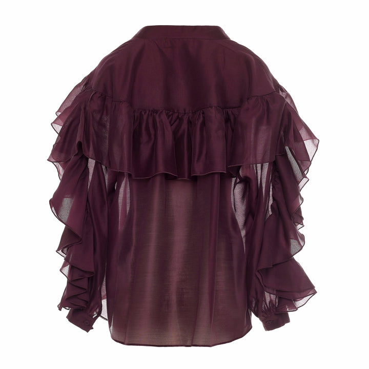 Devotion Twins SUEDE grena blouse met ruches 026.008G