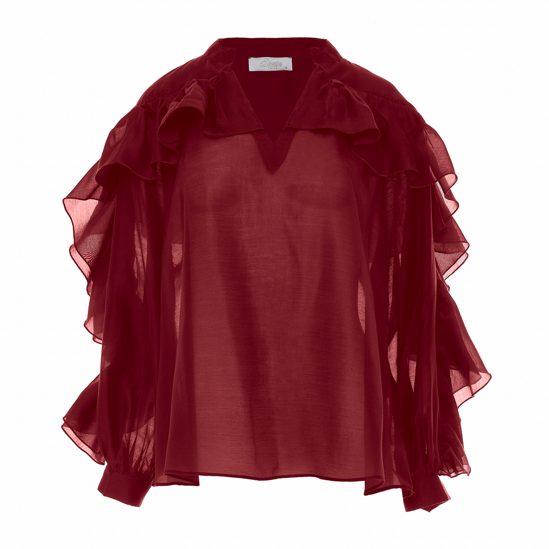 Devotion Twins SUEDE rosewine blouse met ruches 026.008G