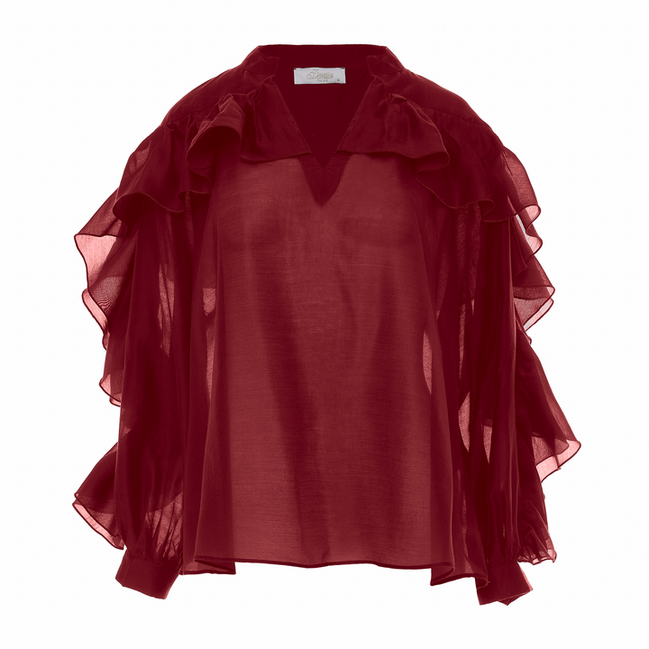 Devotion Twins SUEDE rosewine blouse met ruches 026.008G