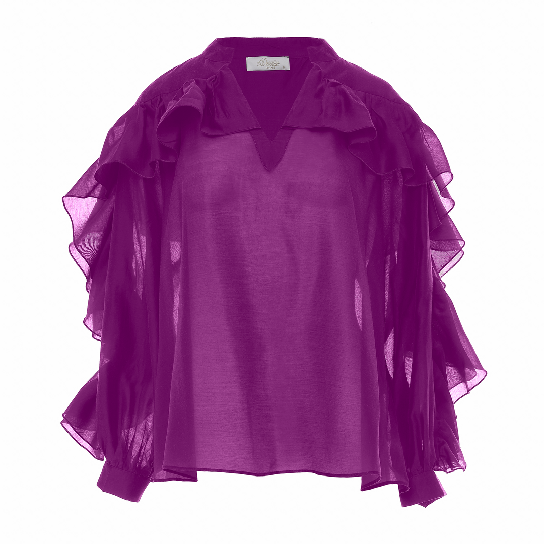 Devotion Twins SUEDE violet blouse met ruches 026.008G