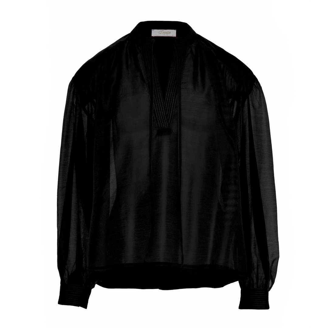 Devotion Twins POLISHED blouse black met strikhals 026.009G