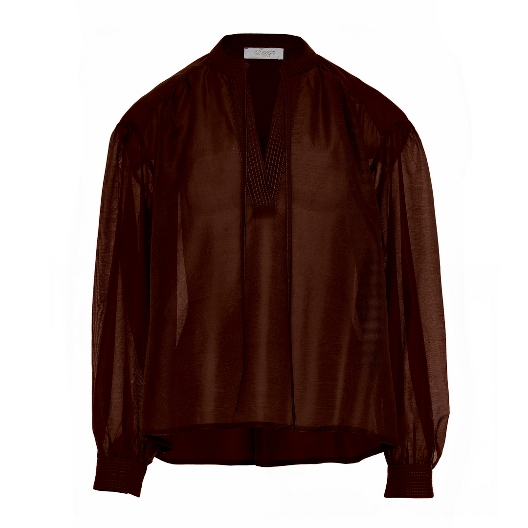 Devotion Twins POLISHED brown blouse met strikhals 026.009G