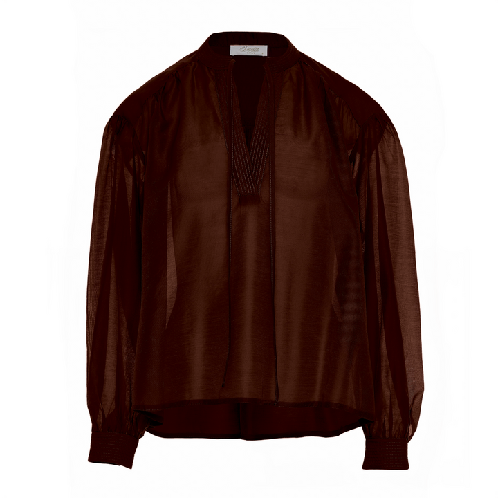 Devotion Twins POLISHED brown blouse met strikhals 026.009G