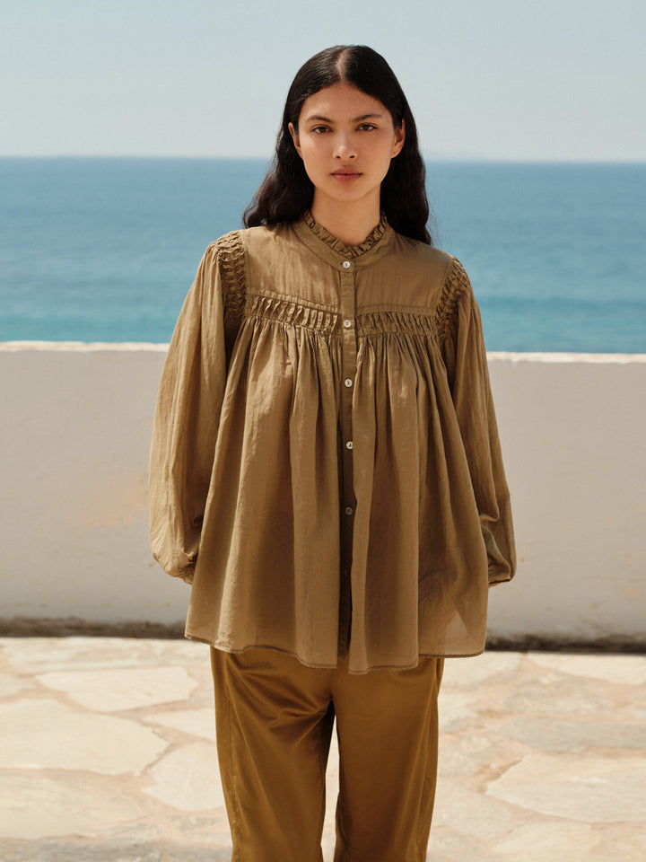 Devotion Twins BLOOM blouse met plooi- en ruchedetails khaki 026.013G