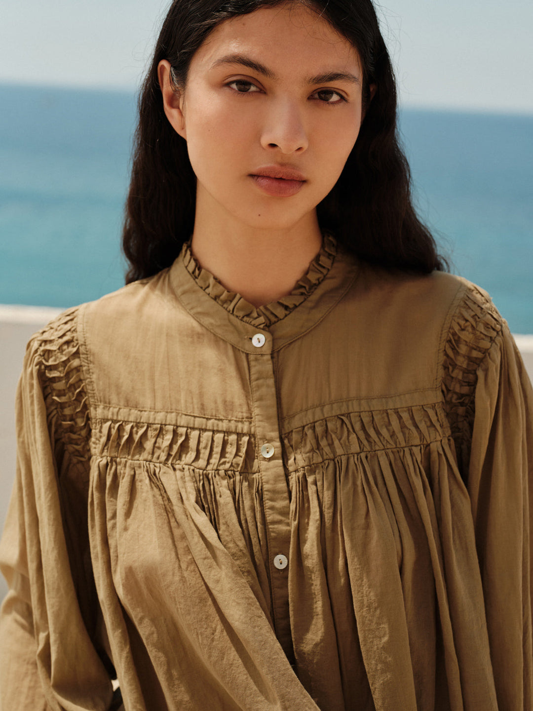 Devotion Twins BLOOM blouse met plooi- en ruchedetails khaki 026.013G