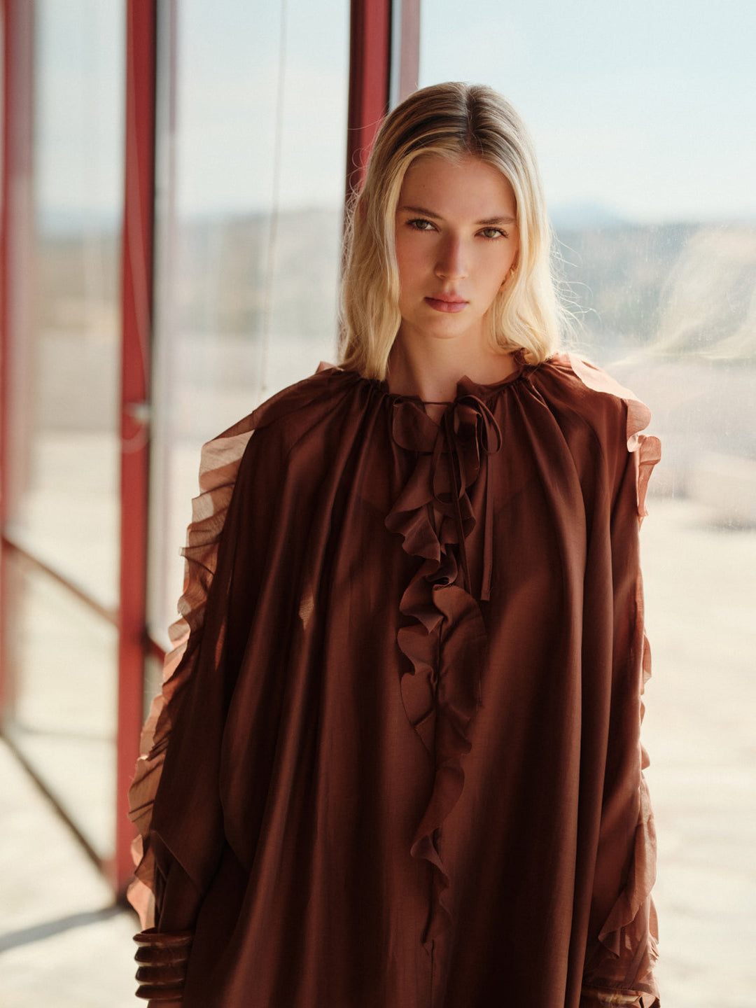 Devotion Twins CASHMERE Dress Ruffle Lyocell Brown 026.306G