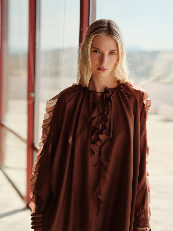 Devotion Twins CASHMERE Dress Ruffle Lyocell Brown 026.306G