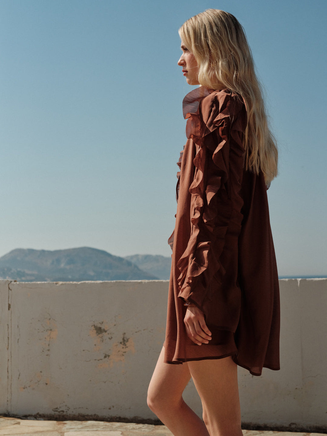 Devotion Twins CASHMERE Dress Ruffle Lyocell Brown 026.306G