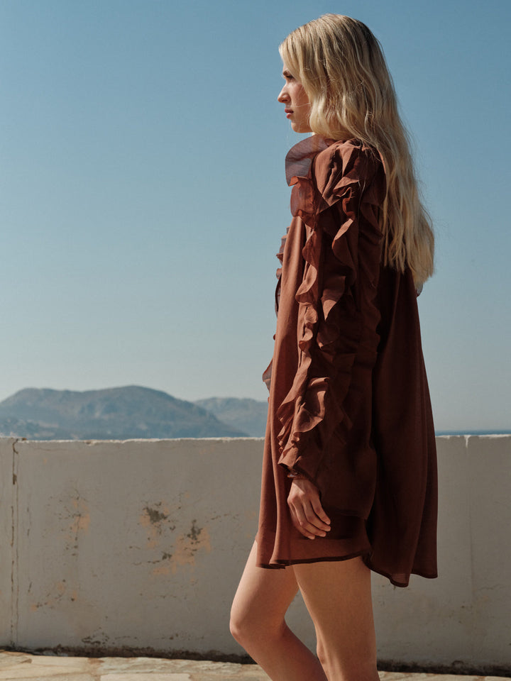 Devotion Twins CASHMERE Dress Ruffle Lyocell Brown 026.306G