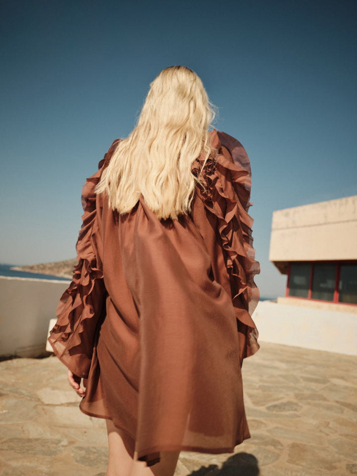 Devotion Twins CASHMERE Dress Ruffle Lyocell Brown 026.306G