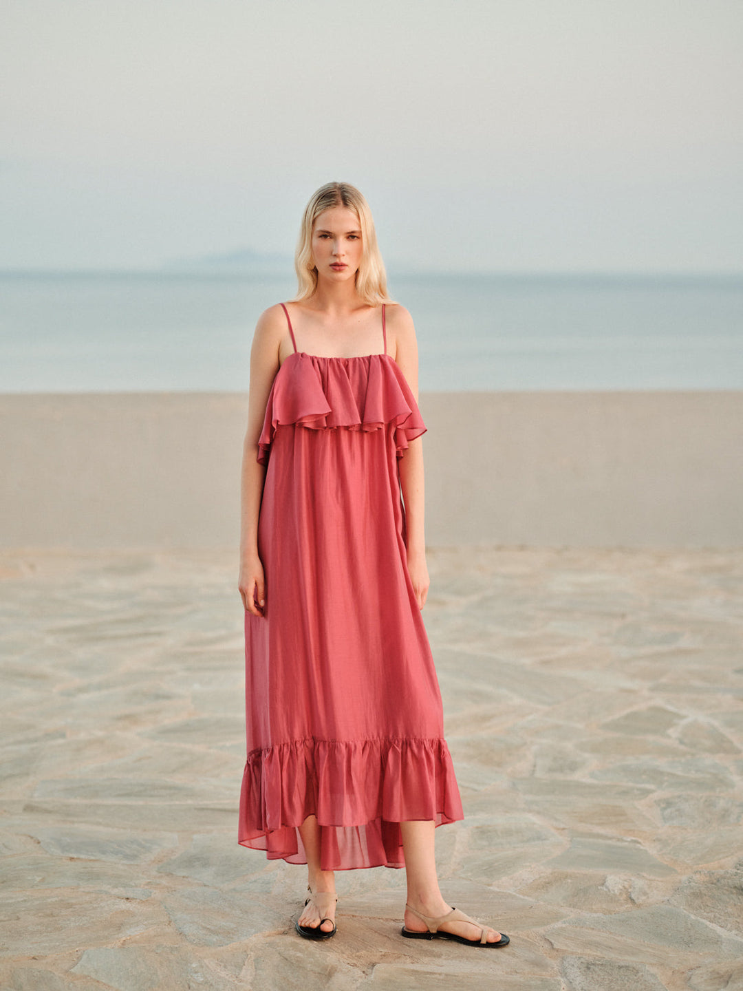 Devotion Twins AURA Dress With Ruffle Lyocell Rosewine 026.307G