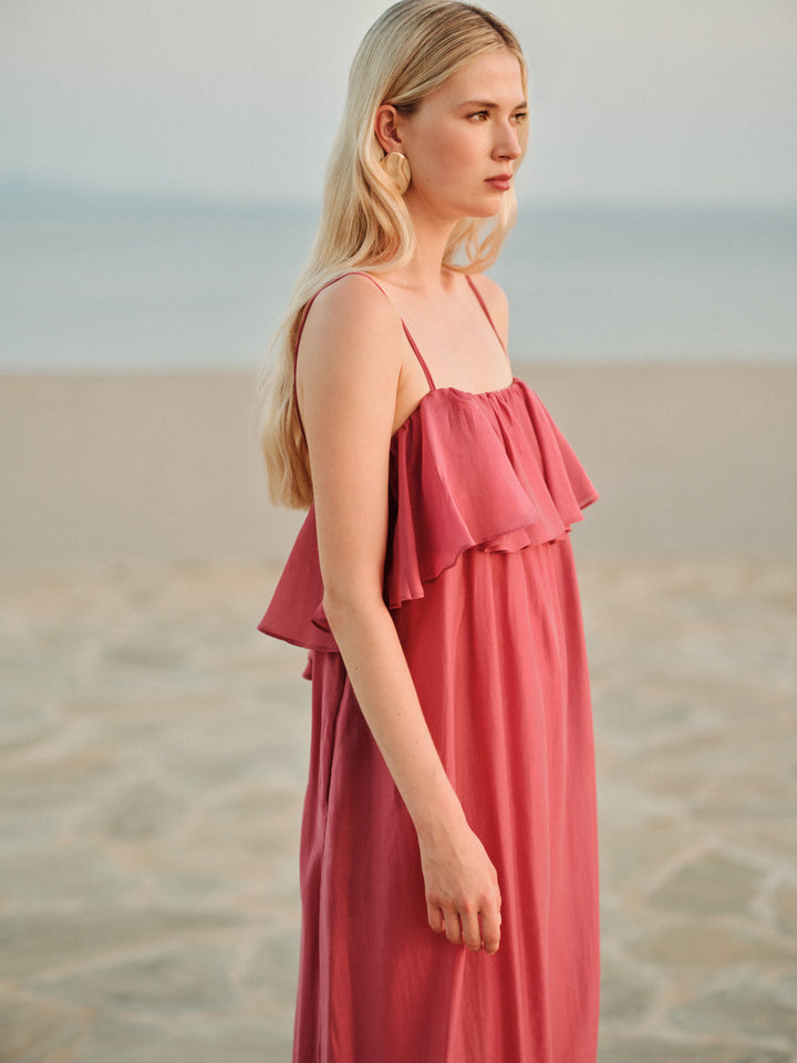 Devotion Twins AURA Dress With Ruffle Lyocell Rosewine 026.307G