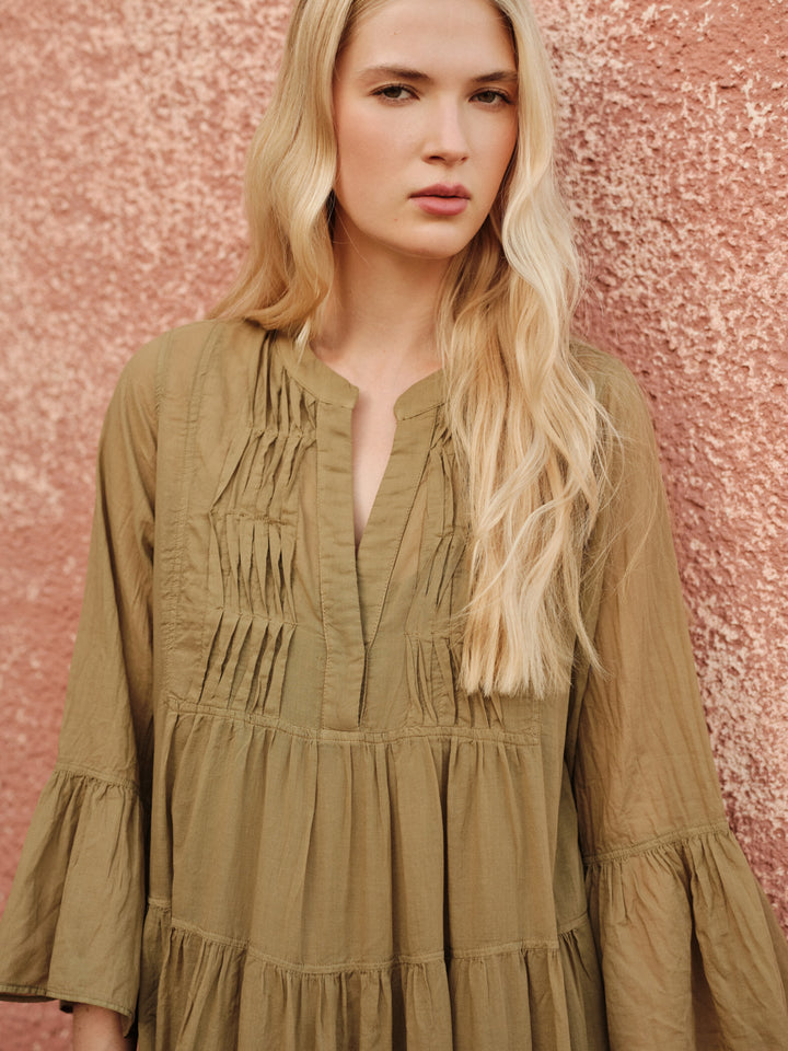 Devotion Twins AMBER Dress Print Inner Lining Voile Khaki 026.3292G