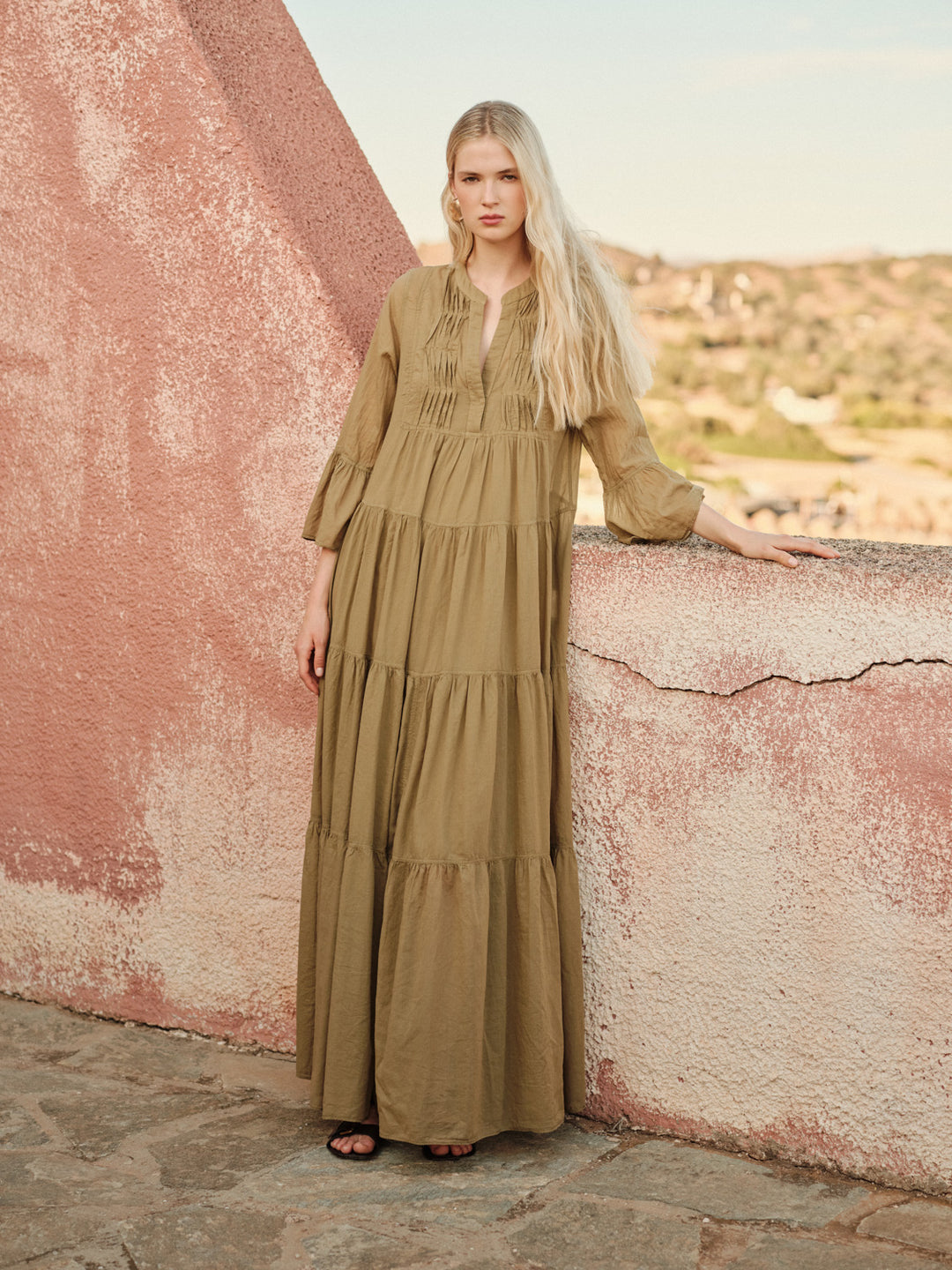 Devotion Twins AMBER Dress Print Inner Lining Voile Khaki 026.3292G