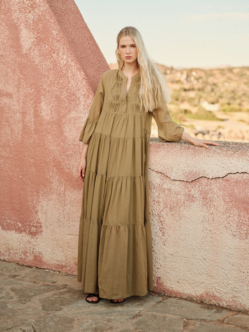 Devotion Twins AMBER Dress Print Inner Lining Voile Khaki 026.3292G